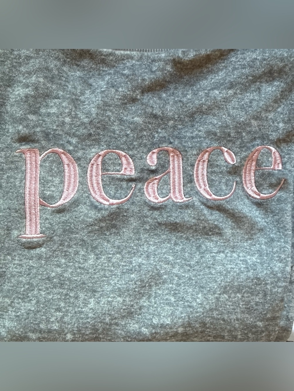 Pink Peace Embroidered Velour Gray 2 Piece PJ Loungewear Jogger Long Sleeve Set